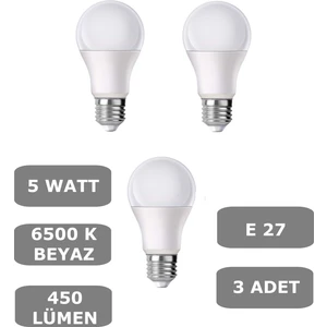 5W E27 LED Ampul 6500K Beyaz Işık (450 Lümen) (3 Adet)