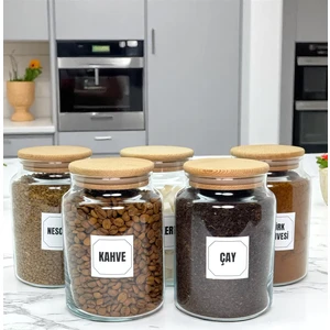 5'li Ahşap Vakum Kapaklı Cam Kahve Çay Hazır Kahve Şeker Türk Kahvesi Saklama Kavanozu Seti 800 ml