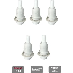 İtalyan E14 Duy (MİNİ DUY) Bakalit Geçmeli Yarım Diş Beyaz (250V-2A) 5 Adet