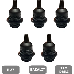 İtalyan Tip E27 Tam Dişli Duy Vidasız Geçmeli Bakalit Siyah (250V-4A) 5 Adet