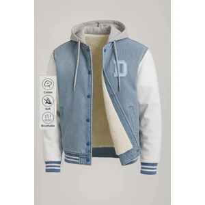 Erkek Oversize Kışlık Kalın Bmavi Kot Kolej Mont