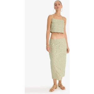 Kalem Normal Bel Astarlı Taş İşlemeli Vual Midi Etek G1002AX25AU