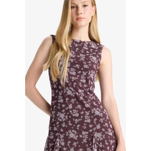 Bisiklet Yaka Desenli Tül Kolsuz Mini Elbise F0415AX25WN