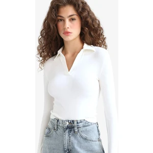 Fitted Polo Yaka Basic Modal Beyaz Tişört E7938AX25AU
