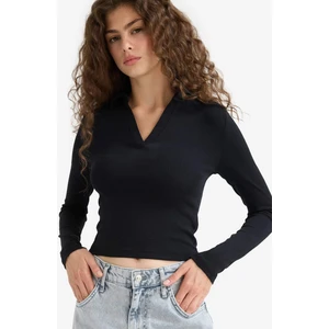 Fitted Polo Yaka Basic Modal Siyah Tişört E7938AX25AU