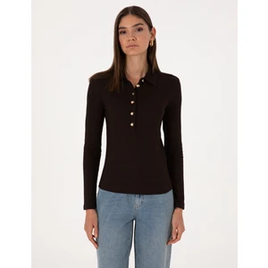 Pierre Cardin Kadın Kahverengi Slim Fit Örme Bluz 50309153-VR029