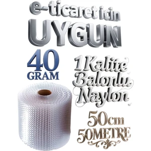 ( 40 Gram ) 50 cm X 50 Metre Balonlu Ambalaj Naylonu Pat Pat Baloncuklu Havalı Pıt Pıt Eşya Sarma Koruma Naylonu
