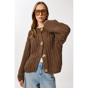 Dore Düğmeli Triko Hırka LKİ0042 Kahverengi