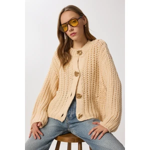 Dore Düğmeli Triko Hırka LKİ0042 Krem