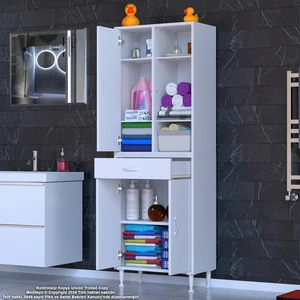 Modilayn 3 Kapaklı Tek Çekmeceli Raflı Banyo Dolabı Çok Amaçlı Dolap