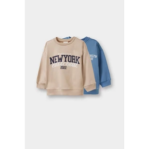 Erkek Bebek Bisiklet Yaka Baskılı İçi Yumuşak Tüylü 2'li Sweatshirt F3463A525WN