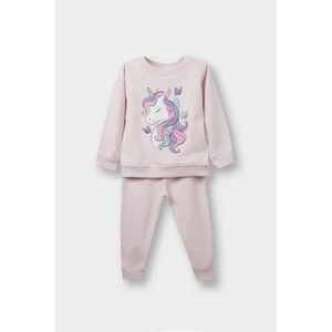 Kız Bebek 2'li Takım Unicorn Baskılı İçi Yumuşak Tüylü Sweatshirt Eşofman Altı F0541A525WN