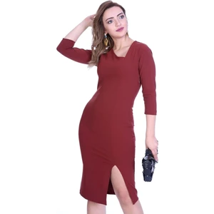 Kadın Kiremit Yırtmaçlı Kısa Elbise 3769/100
