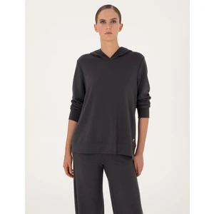 Pierre Cardin Kadın Antrasit Oversize Modal Karışımlı Kapüşonlu Sweatshirt 50314972-VR006