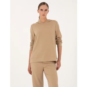 Pierre Cardin Kadın Bej Oversize Modal Karışımlı Kapüşonlu Sweatshirt 50314972-VR011