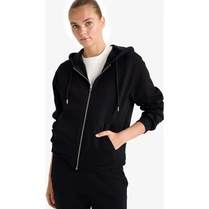 Relax Fit Kapüşonlu Basic Düz Kalın Fermuarlı Sweatshirt C1809AX25AU