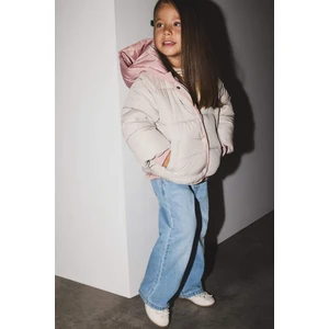 Kız Bebek Kapüşonlu Fermuarlı Çok Renkli Çıtçıtlı Fermuarlı Şişme Mont C5312A525AU