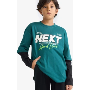 Erkek Çocuk Oversize Geniş Kalıp Bisiklet Yaka Baskılı Uzun Kollu Tişört E9589A825AU