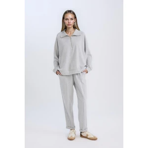 Regular Fit Pantolon Beli Lastikli Basic Düz Bağcıklı Cepli Paça Katlamalı Uzun Boy D9010AX24WN