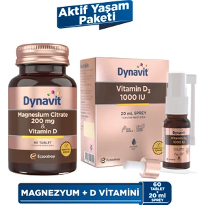 Magnesium Citrate 200 mg, Vitamin D 60 Tablet & Vitamin D 1000 IU 20 Ml Sprey - Aktif Yaşam Paketi