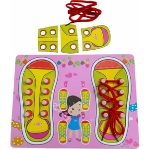 Montessori Bağcık Bağlama Eğitim Panosu – Ayakkabı Bağlama Oyuncağı, Ince Motor & Öz-Bakım Becerileri (3+)