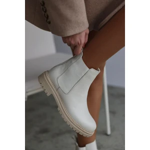 Whitney Hakiki Deri Lastikli Kadın Kısa Bot - Ekru