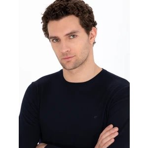 Erkek Lacivert Regular Fit %100 Yün Bisiklet Yaka Basic Triko Kazak 50259680-VR033