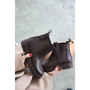 Selin Shoes Whitney Kadın Kısa Bot Rahat Yürüyüş ve Şık Görünüm için Hakiki Deri Kahverengi