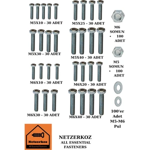 640 Adet Cıvata Somun Pul Seti - (M5,m6) Altıgen Başlı Cıvata , Somun, Metal Pul Seti