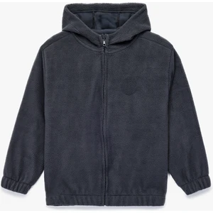 Uzun Kollu Fermuarlı Kapşonlu Polar Sweatshirt