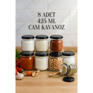 8 Adet 425 ml Metal Konserve Kapaklı Yoğurt, Sosluk, Baharatlık, Menemen 425 cc Cam Kavanoz