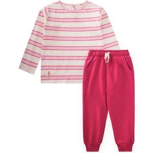 Çizgili Uzun Kollu T-Shırt Takım 2-12 Yaş Fuşya Pembe Çizgili