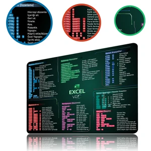 VRC Ticaret Excel Kısayol Mousepad 48X40CM Siyah Kaymaz Kauçuk Taban Özellikli Tasarım