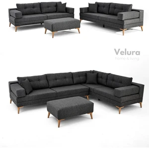 Velura Home & Living Zeri Yataklı Puzzle Modüler Köşe Koltuk Takımı & Puflu Köşe Takımı - Antrasit
