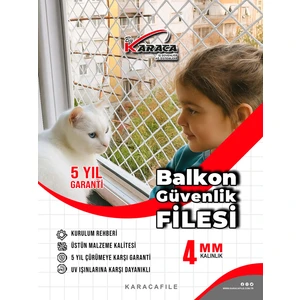 Balkon Güvenlik Filesi – 2 M Yükseklik | Metreyle Kesim | 4 mm Ip, 4x4 cm Göz Aralığı + Montaj Aparatları (Beyaz)