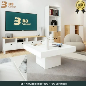 B3 Concept Nort Iı Serisi Modern Dekoratif Kare Salon Orta Sehpa Beyaz