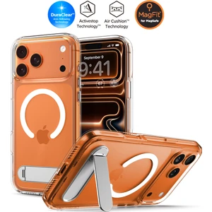iPhone 17 Pro ile Uyumlu ince Kılıf MagSafe Kılıf Ultra Hybrid S Metal Stand'lı Sararma Karşıtı DuraClear™ Hava Kanalı Teknolojisi™ Askeri Sınıf Koruma Clear White Şeffaf Kapak - ACS09946