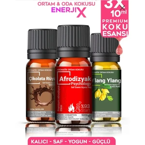 Enerjix Oda Kokusu 3X10ML Esansiyel Uçucu Yağ %100 Doğal Oda Kokusu Afrodizyak Çikolata Ylang