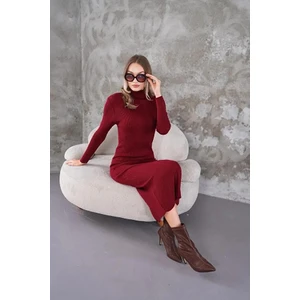 Fitilli Triko Elbise Bordo