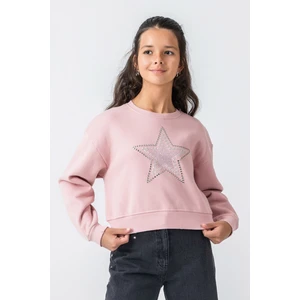 Kız Çocuk Taş Detaylı Yıldız Baskılı Sweatshirt