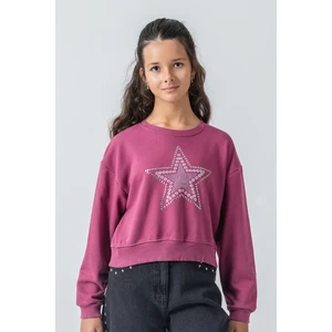 Kız Çocuk Taş Detaylı Yıldız Baskılı Sweatshirt