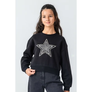 Kız Çocuk Taş Detaylı Yıldız Baskılı Sweatshirt