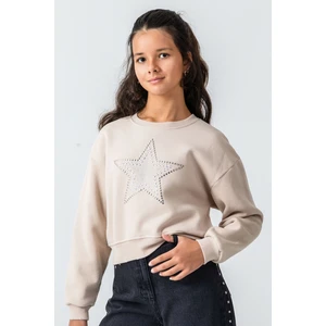 Kız Çocuk Taş Detaylı Yıldız Baskılı Sweatshirt
