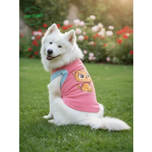 Şeker Pembe Renkli Kedi ve Köpek Kıyafeti Elbisesi Sarı Kedi Baskılı