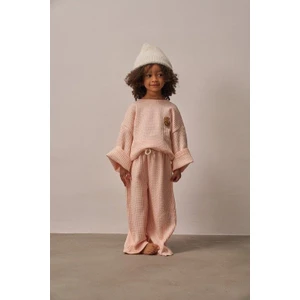 Pudra Cookie Nakışlı Dökümlü Alt Üst Takım