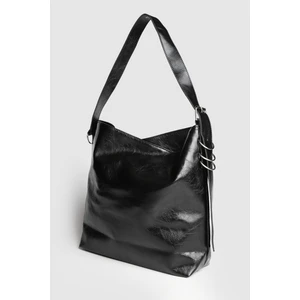 Lagraccio Paris Kadın Higgs Büyük Boy Kırışık Rugan Omuz Çantası Siyah