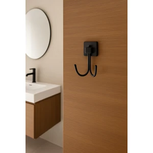 Kancalı Siyah Banyo Askısı Havluluk