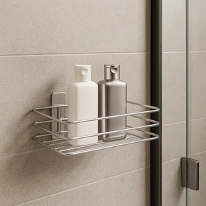 Yapışkanlı Krom Metal Banyo Rafı – Şampuanlık ve Duş Organizeri