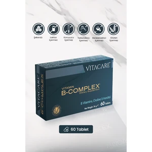Vitamin B-Complex – 60 Tablet | B1, B2, B3, B5, B6, B12, Folik Asit, Biotin, Kolin & Inositol