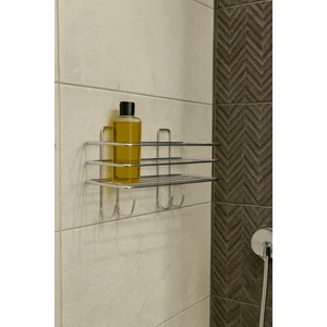 Yapışkanlı 4 Kancalı Krom Metal Banyo Rafı – Şampuanlık ve Duş Organizeri